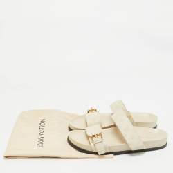 Louis Vuitton Cream Perforated Monogram Leather Bom Dia Slides Size 40