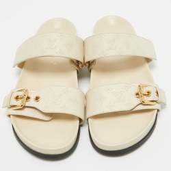 Louis Vuitton Cream Perforated Monogram Leather Bom Dia Slides Size 40
