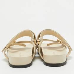 Louis Vuitton Cream Perforated Monogram Leather Bom Dia Slides Size 40