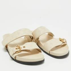 Louis Vuitton Cream Perforated Monogram Leather Bom Dia Slides Size 40