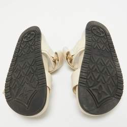 Louis Vuitton Cream Perforated Monogram Leather Bom Dia Slides Size 40