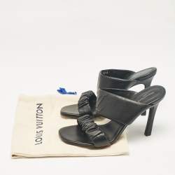 Louis Vuitton Black Pleated Leather Slide Sandals Size 38.5