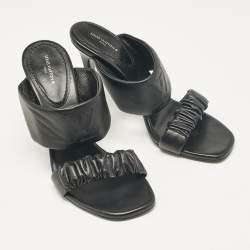 Louis Vuitton Black Pleated Leather Slide Sandals Size 38.5