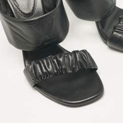 Louis Vuitton Black Pleated Leather Slide Sandals Size 38.5