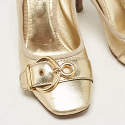 Louis Vuitton Gold Leather Square Toe Buckle Pumps Size 37