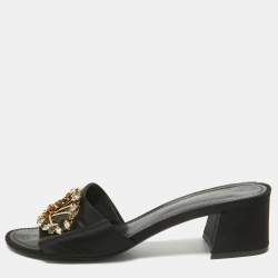 Louis Vuitton Black Satin Madeleine Slide Sandals Size 39