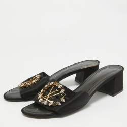 Louis Vuitton Black Satin Madeleine Slide Sandals Size 39