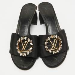 Louis Vuitton Black Satin Madeleine Slide Sandals Size 39