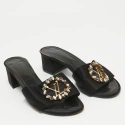 Louis Vuitton Black Satin Madeleine Slide Sandals Size 39