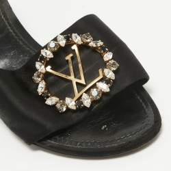 Louis Vuitton Black Satin Madeleine Slide Sandals Size 39