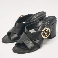 Louis Vuitton Black Leather Slide Sandals Size 36.5