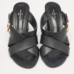 Louis Vuitton Black Leather Slide Sandals Size 36.5