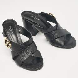 Louis Vuitton Black Leather Slide Sandals Size 36.5