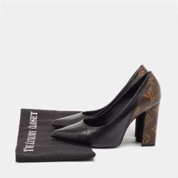 Louis Vuitton Black/Brown Leather and Monogram Canvas Pointed Toe Pumps Size 35.5