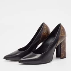 Louis Vuitton Black/Brown Leather and Monogram Canvas Pointed Toe Pumps Size 35.5