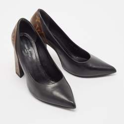 Louis Vuitton Black/Brown Leather and Monogram Canvas Pointed Toe Pumps Size 35.5