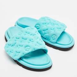 Louis Vuitton Blue Nylon Pool Pillow Flat Sandals Size 40