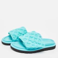 Louis Vuitton Blue Nylon Pool Pillow Flat Sandals Size 40