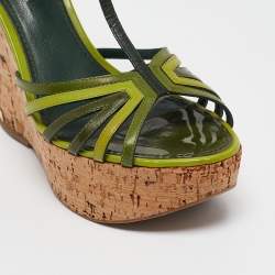 Louis Vuitton Green Patent Leather Summertime Cork Wedge Sandals Size 38