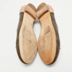 Pre Owned Louis Vuitton Brown/Pink Monogram Canvas and Leather Scrunch Ballet Flats Size 37