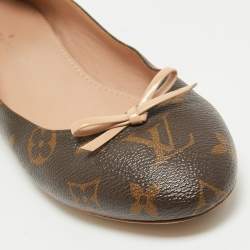 Pre Owned Louis Vuitton Brown/Pink Monogram Canvas and Leather Scrunch Ballet Flats Size 37