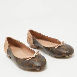 Pre Owned Louis Vuitton Brown/Pink Monogram Canvas and Leather Scrunch Ballet Flats Size 37