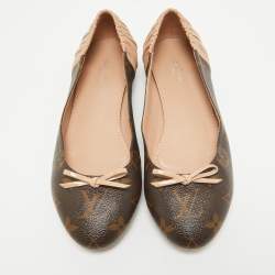 Pre Owned Louis Vuitton Brown/Pink Monogram Canvas and Leather Scrunch Ballet Flats Size 37