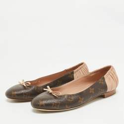 Pre Owned Louis Vuitton Brown/Pink Monogram Canvas and Leather Scrunch Ballet Flats Size 37