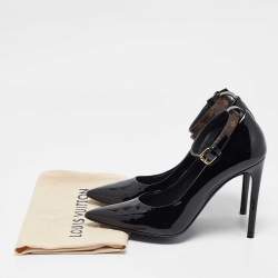 Pre Owned Louis Vuitton Black Patent Leather Ankle Strap Pumps Size 36.5