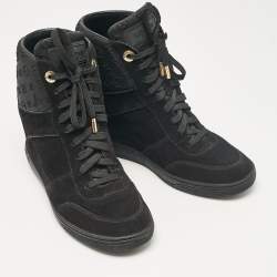 Louis Vuitton Black Neoprene and Suede Wedge Sneakers Size 38