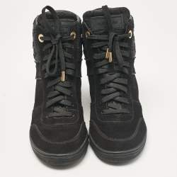 Louis Vuitton Black Neoprene and Suede Wedge Sneakers Size 38
