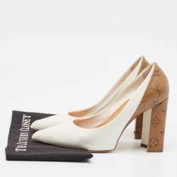 Louis Vuitton White/Brown Leather and Monogram Canvas Matchmake Pumps Size 40