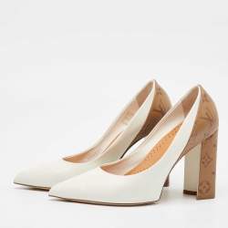 Louis Vuitton White/Brown Leather and Monogram Canvas Matchmake Pumps Size 40