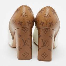 Louis Vuitton White/Brown Leather and Monogram Canvas Matchmake Pumps Size 40