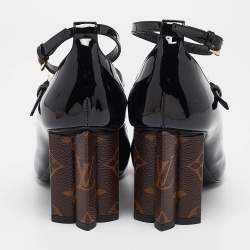 Pre Owned Louis Vuitton Black Patent and Canvas Peep Toe Pumps Size 36