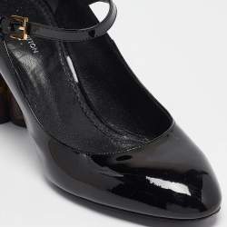 Pre Owned Louis Vuitton Black Patent and Canvas Peep Toe Pumps Size 36