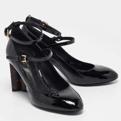 Pre Owned Louis Vuitton Black Patent and Canvas Peep Toe Pumps Size 36