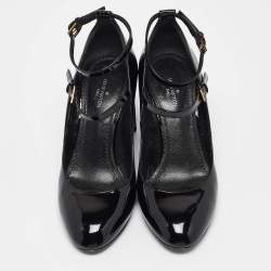 Pre Owned Louis Vuitton Black Patent and Canvas Peep Toe Pumps Size 36