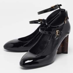 Pre Owned Louis Vuitton Black Patent and Canvas Peep Toe Pumps Size 36