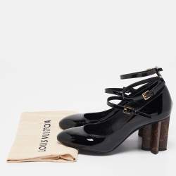 Pre Owned Louis Vuitton Black Patent and Canvas Peep Toe Pumps Size 36