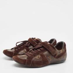 Louis Vuitton Brown Canvas and Suede Lace Up Sneakers Size 37