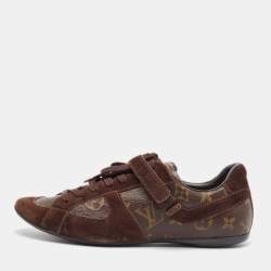 Louis Vuitton Brown Canvas and Suede Lace Up Sneakers Size 37