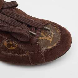 Louis Vuitton Brown Canvas and Suede Lace Up Sneakers Size 37