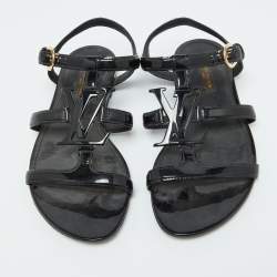 Louis Vuitton Black Patent Leather Paradiso Flat Sandals Size 35