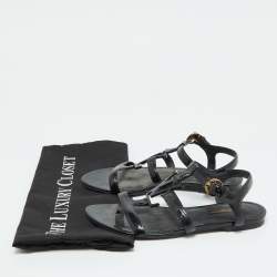 Louis Vuitton Black Patent Leather Paradiso Flat Sandals Size 35