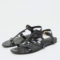 Louis Vuitton Black Patent Leather Paradiso Flat Sandals Size 35