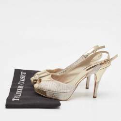 Louis Vuitton Grey/Gold Leather and Satin Peep Toe Pumps Size 37