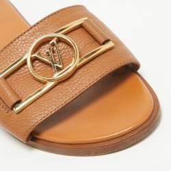 Louis Vuitton Brown Leather Lock It Flat Sandals Size 36.5