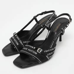 Pre Owned Louis Vuitton Black Patent Leather and Fabric Slingback Sandals Size 38