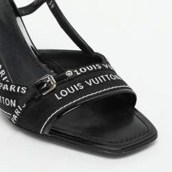 Pre Owned Louis Vuitton Black Patent Leather and Fabric Slingback Sandals Size 38